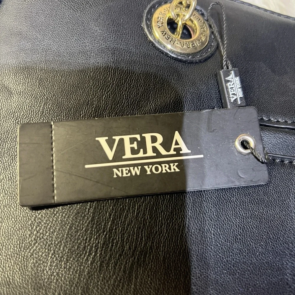 Vera‎ of New York Black Enya Quilt  Satchel Purse Style #VNF22722 Faux Leather